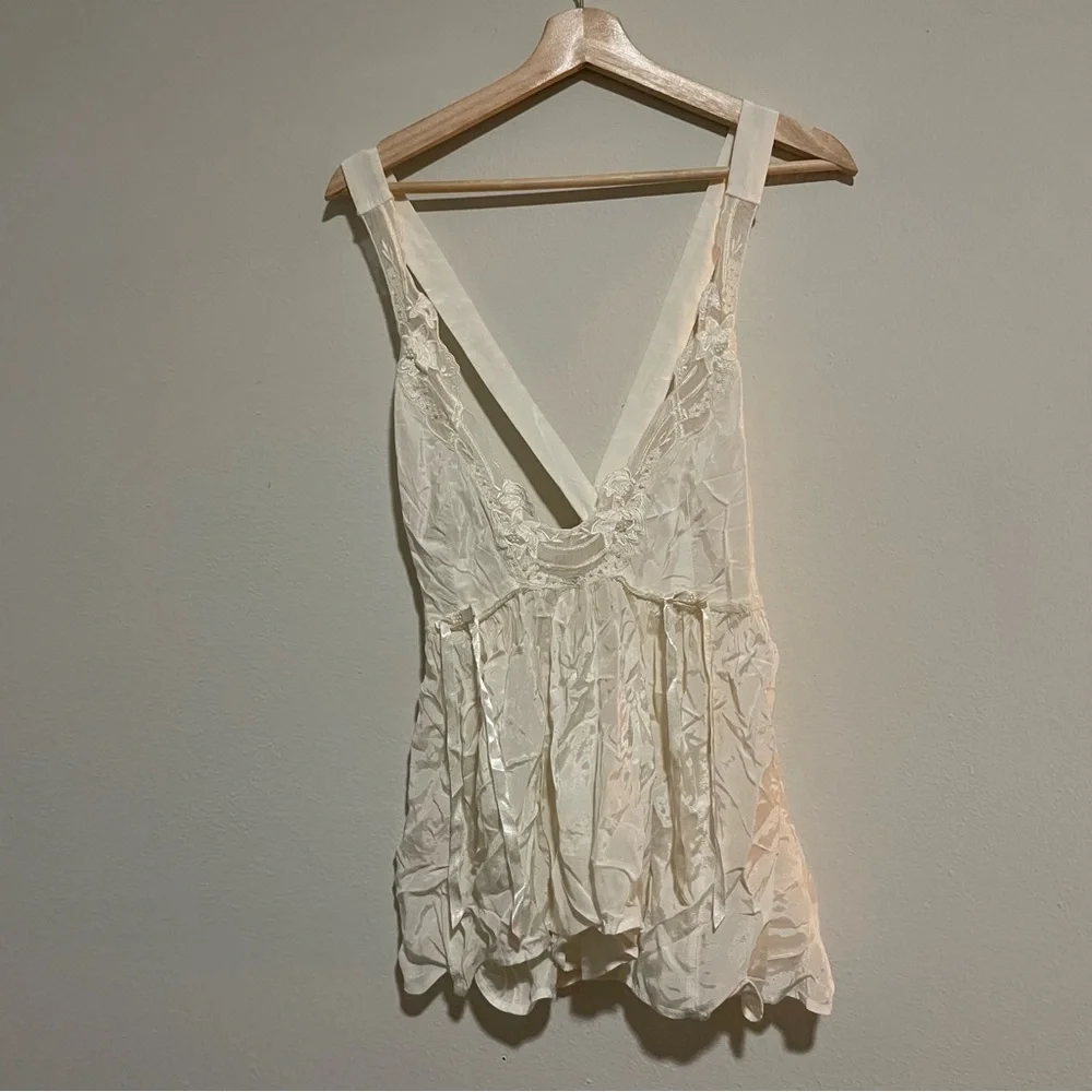 NWT Free People White Lizzy Lace Beaded Babydoll Tank, Size Medium - Picture 2 of 5